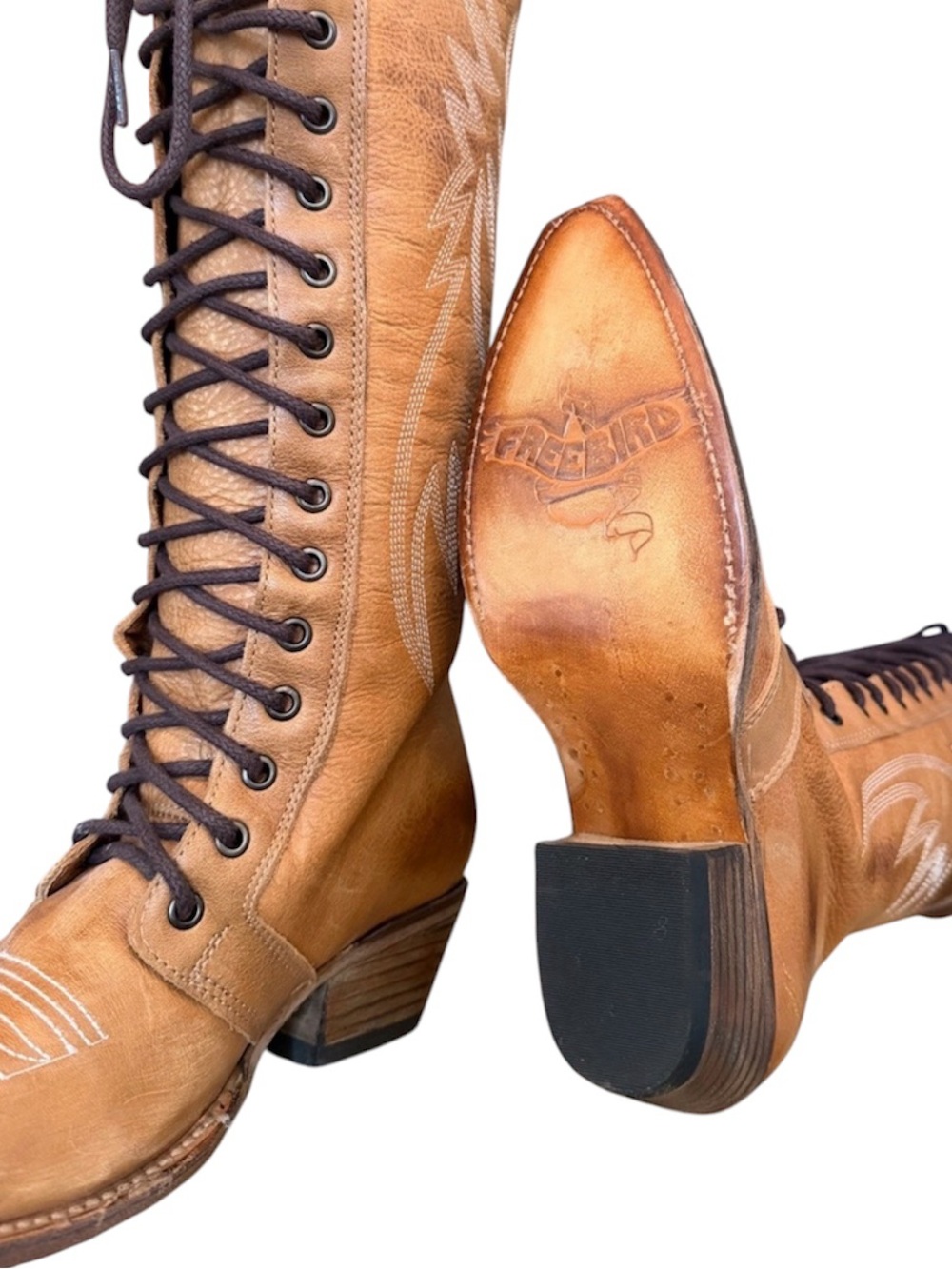 Freebird Wilder - Tall Tan Leather Lace-Up Western Boots, Never Worn, Size 7. - Picture 4 of 7